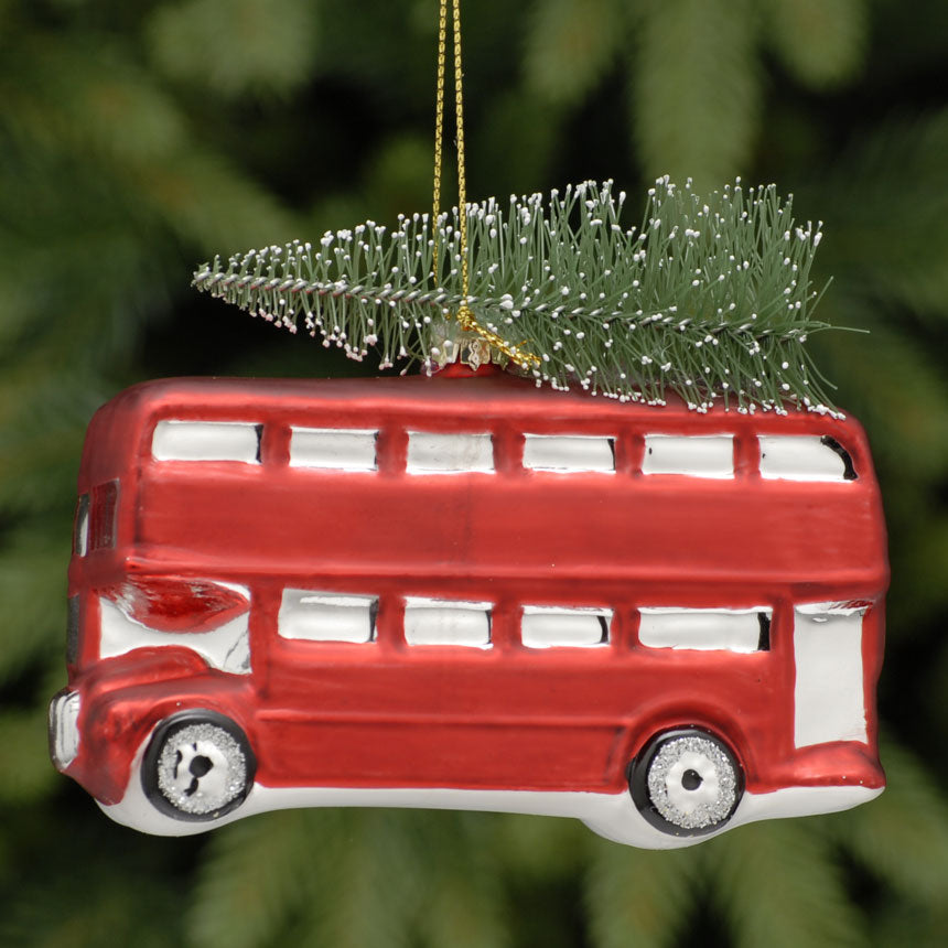 SALE London Bus with Tree Glass Ornament