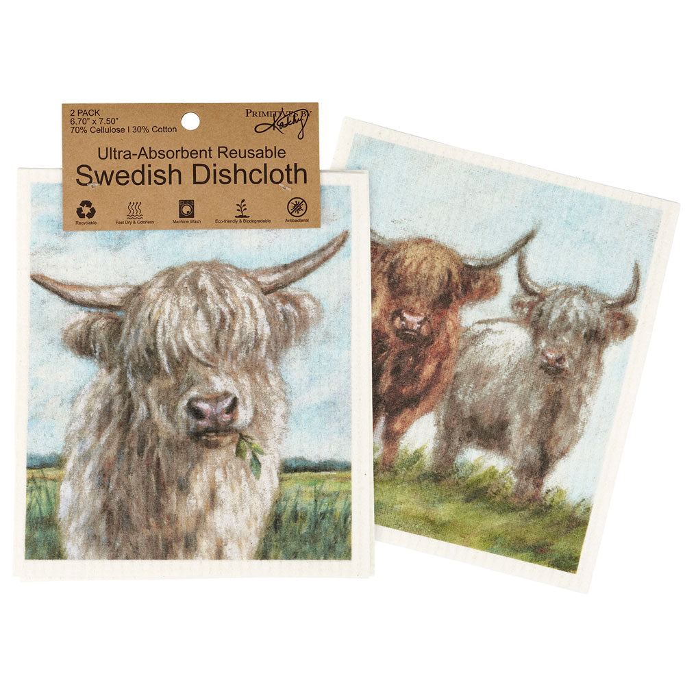 Highland Cow Swedish Dishcloths - Set of two