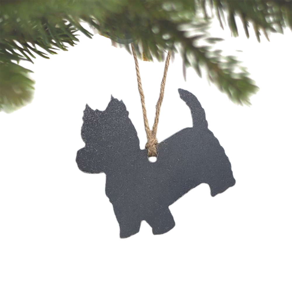 Westie Ornament made of recycled steel Scottish Gourmet USA