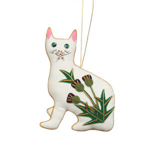 White Cat ornament with weymss thistle design added