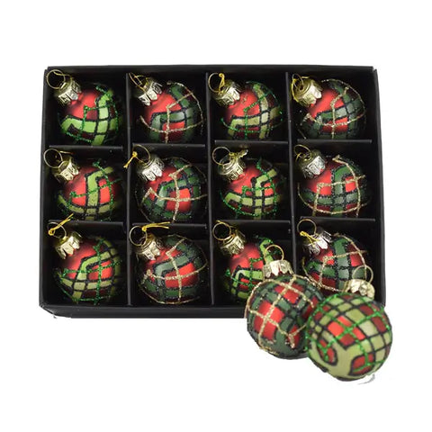 Tartan Baubles 12 mini round ornaments