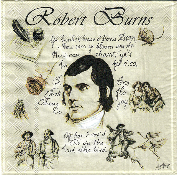 Robert Burns Napkin in Beige with drawings from poems