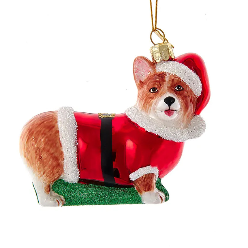 Santa Corgi Glass Ornament