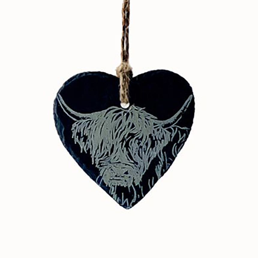 Highland Cow Heart Slate Ornament