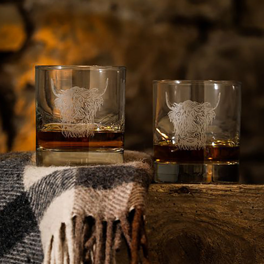 Highland Cow Etched Whisky Tumblers