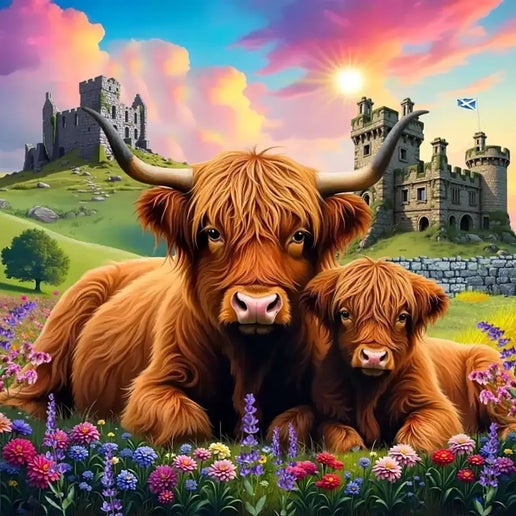 Highland Cow & Castles Puzzle 500 pieces