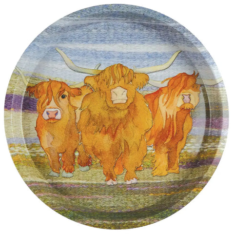 Highland Cows Round Metal Tray