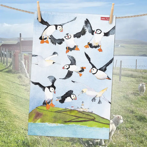 Flying Puffins Teatowel