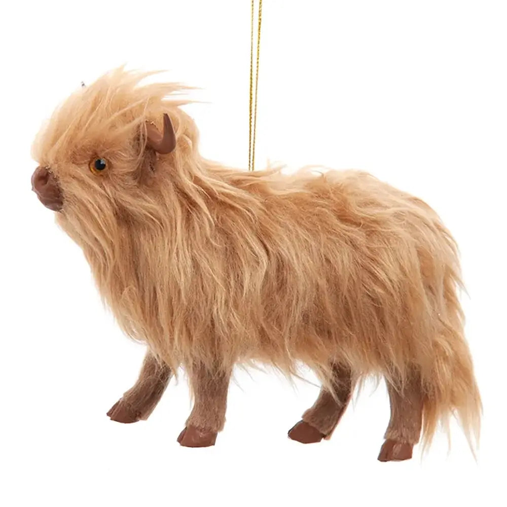 Fuzzy Highland Cow Ornament - plastic body