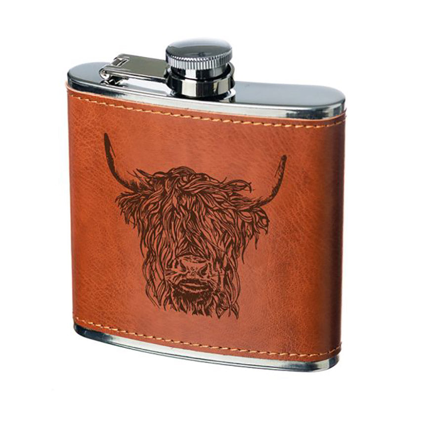 Highland Cow Leather Flask