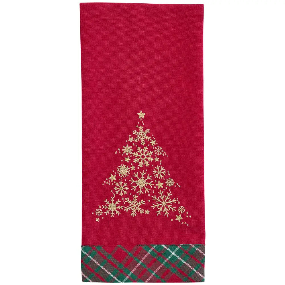 Red Holiday Dishtowel with Embroidered Tree