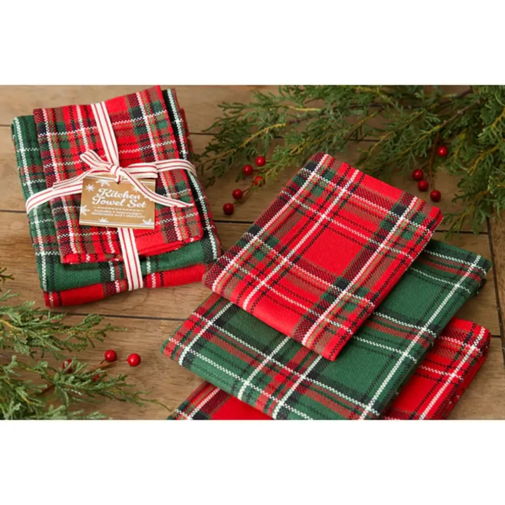 Plaid Dishtowel Set - two towels and one dish cloths