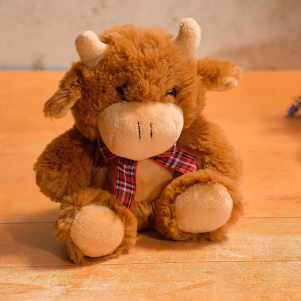 Highland Cow Plush Toy with Tartan Scarf