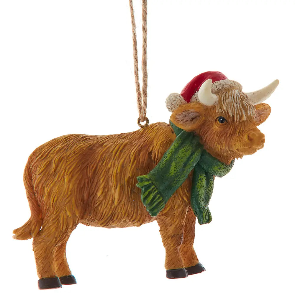Santa Cow with cap and green scarf - resin