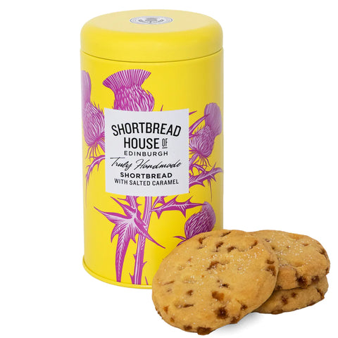 Salted Caramel Shortbread in Yellow Round Thistle Tin