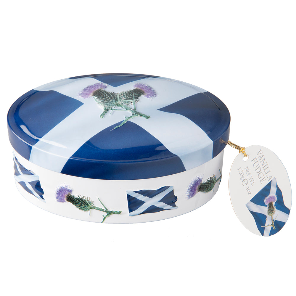 Saltire Oval Fudge Tin with Thistles 4.2 oz