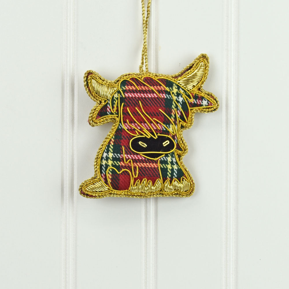 Sitting Tartan Cow Ornament