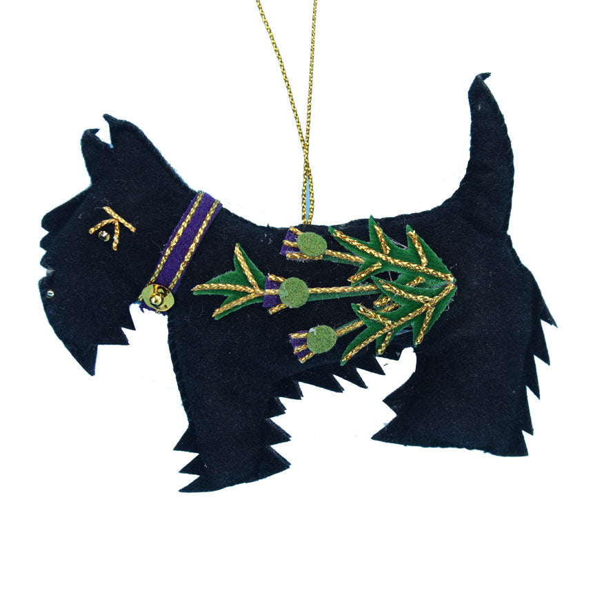 Black Scottie Dog with Thistle Embroidery