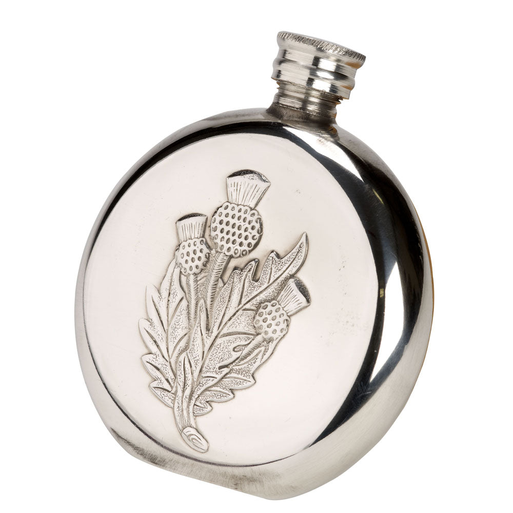 Round Thistle Flask - Pewter