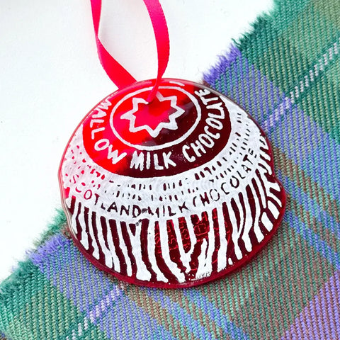 Fused Glass Tunnock's Tea Cake Ornament