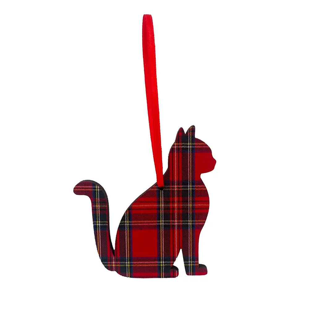Tartan Cat Wooden Ornament