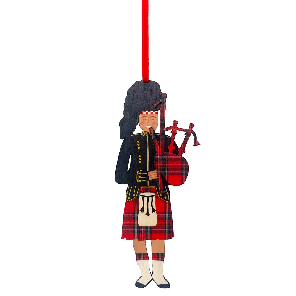Scottish Piper Ornament in Royal Stewart